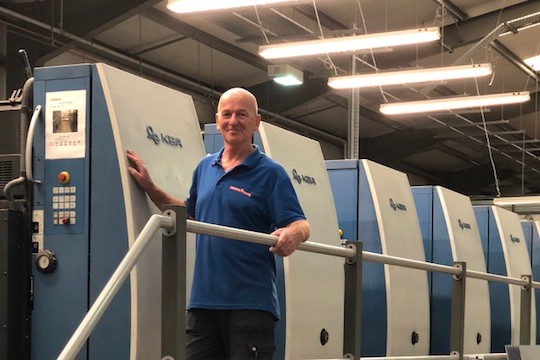 Map Printing - Keith Vranch with KBA machine