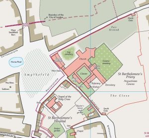 Map of Medieval London - Smythefield and St Bartholomew's Hospital