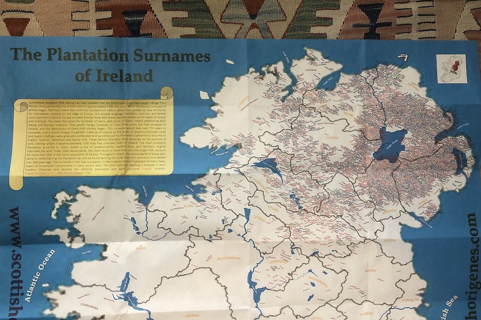 Irish Origenes Plantation Surnames of Ireland Map