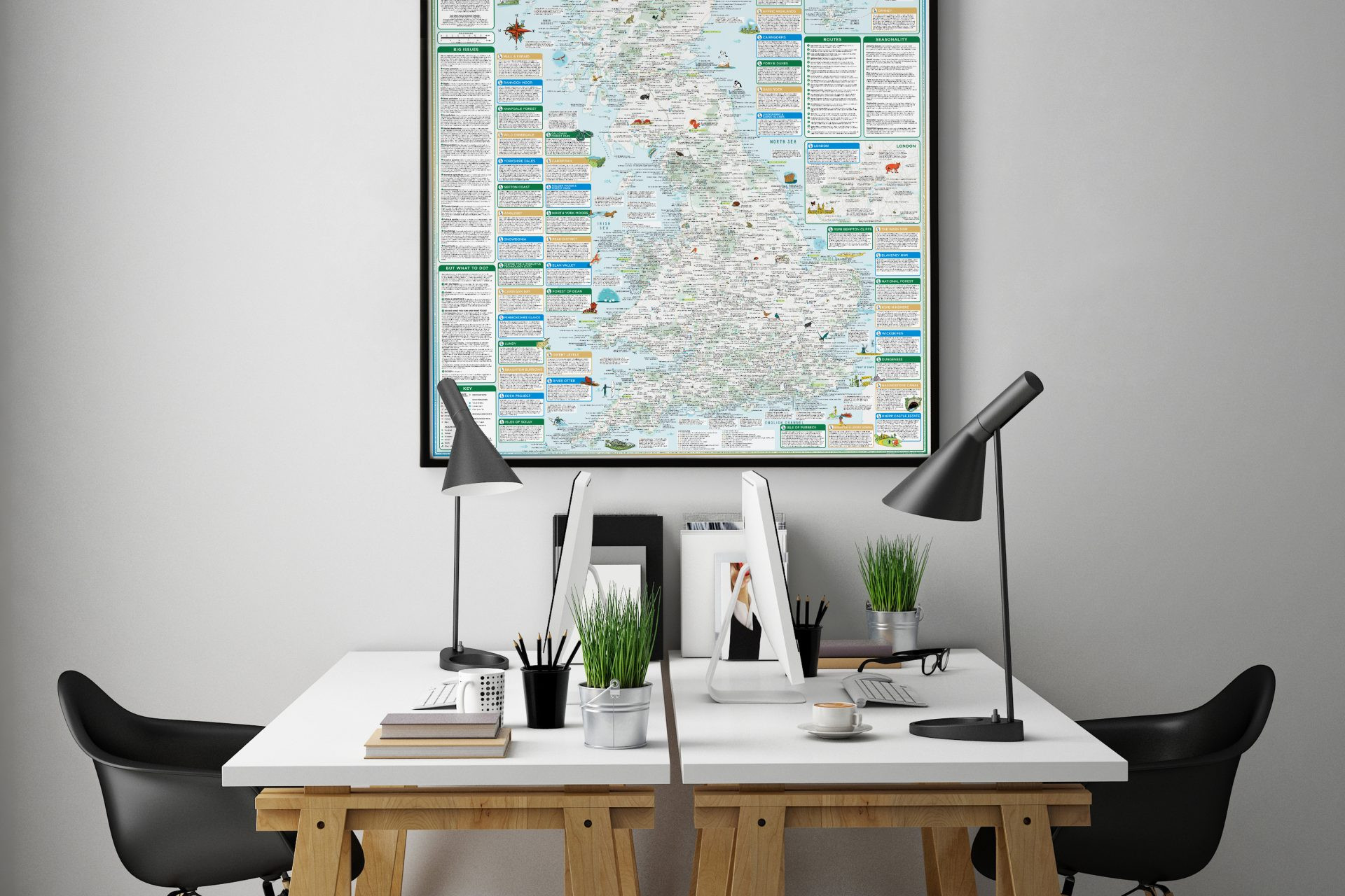 STG Great British Wildlife Map Office Black Frame
